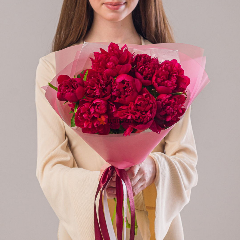 Пионы красные 9шт