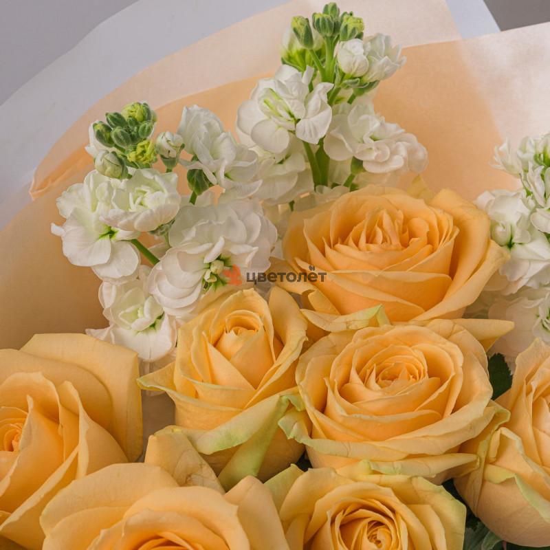 Букет из роз и маттиолы